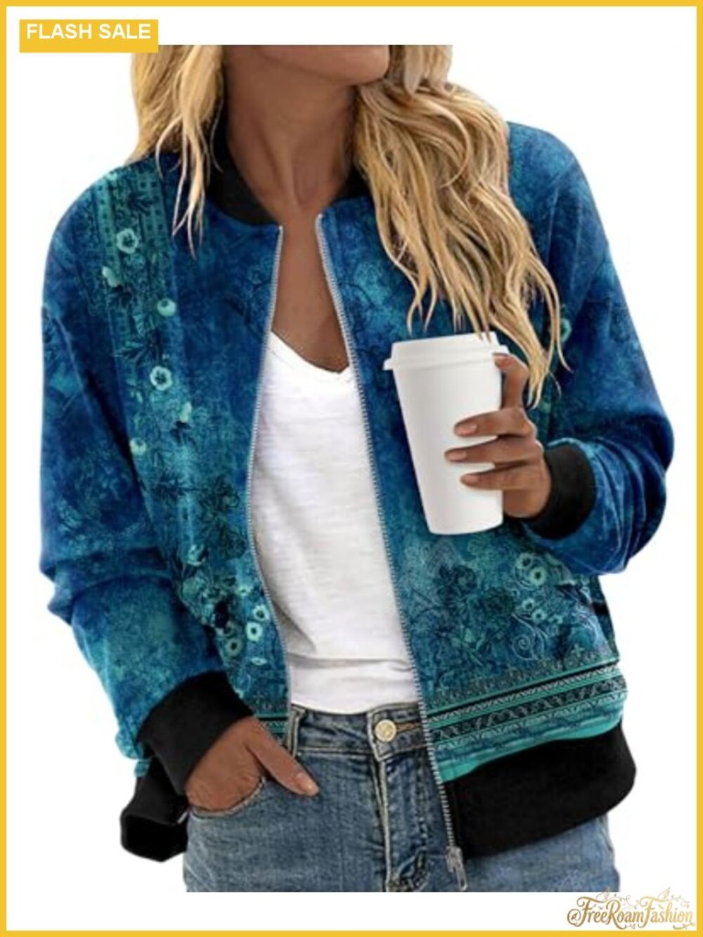Women's Zip Up Bomber Jacket Long Sleeve Casual Windbreaker with Pockets